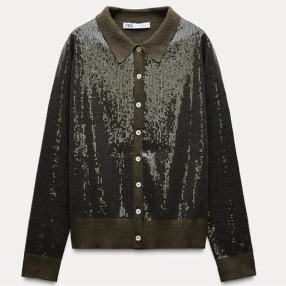 NWT ZARA KNIT CARDIGAN WITH SEQUINS - Picture 1 of 1